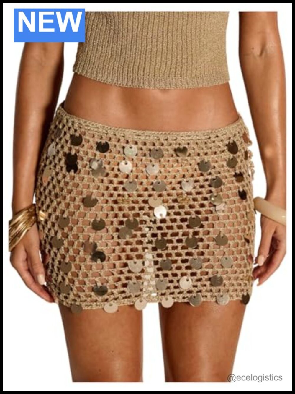 Women's Low Rise Crochet Sequin Mini Skirt Cover Up See Through